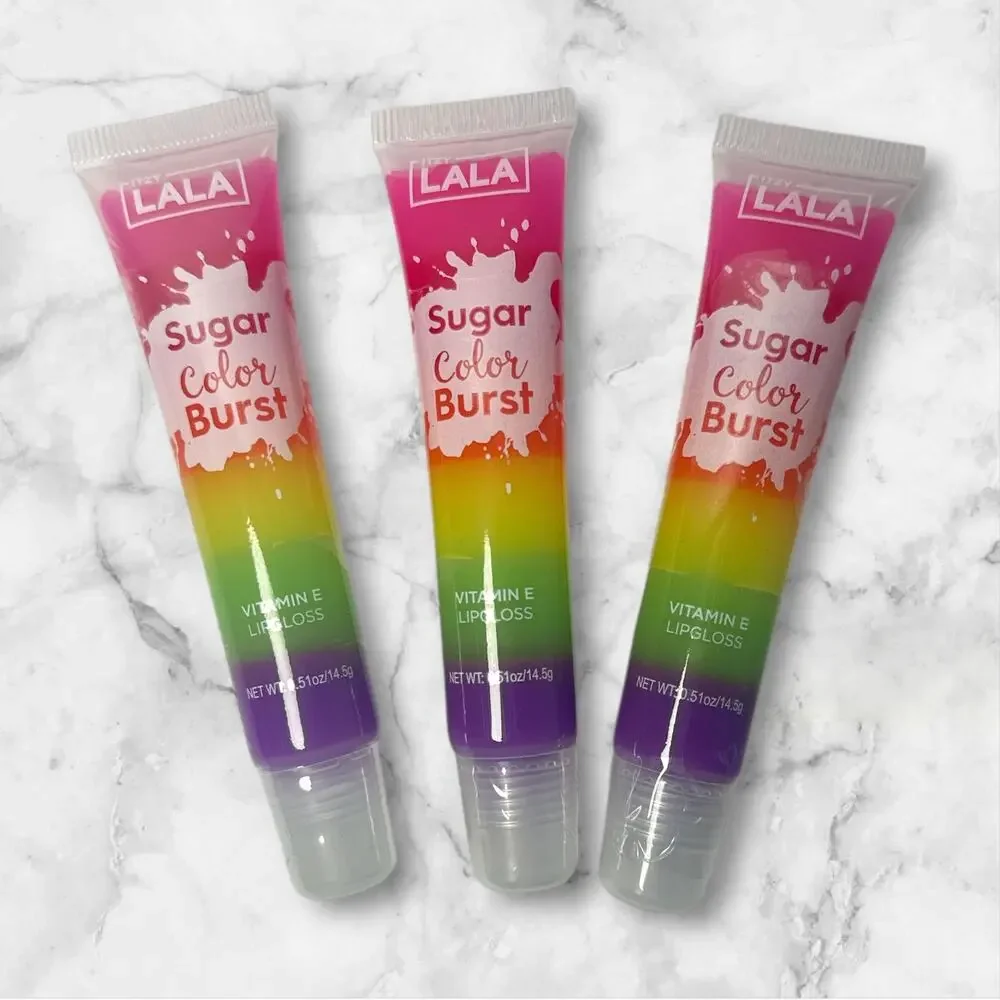 Itzy LALA Sugar Color Burst Lip Gloss 3 Pack Vitamin E Rainbow NEW Gift Set